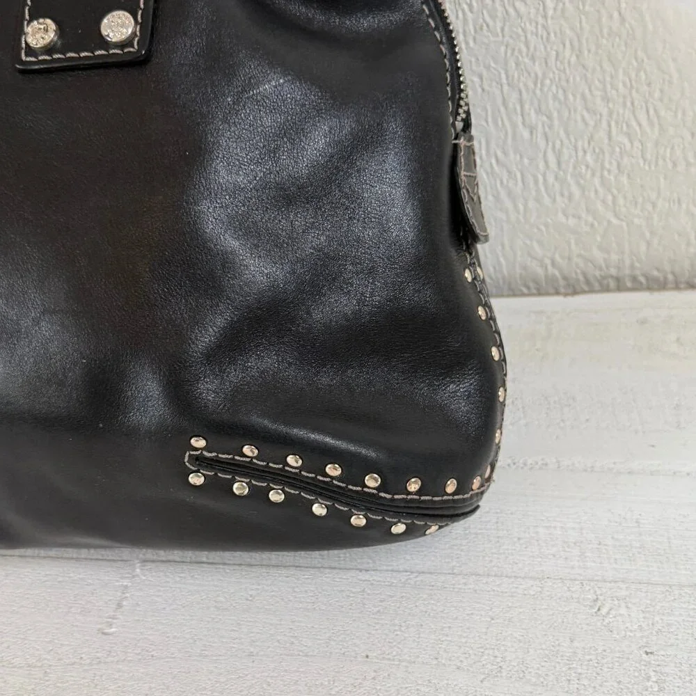 Michael Kors Astor Black Leather Satchel / Top‑Handle Bag Silver Studs